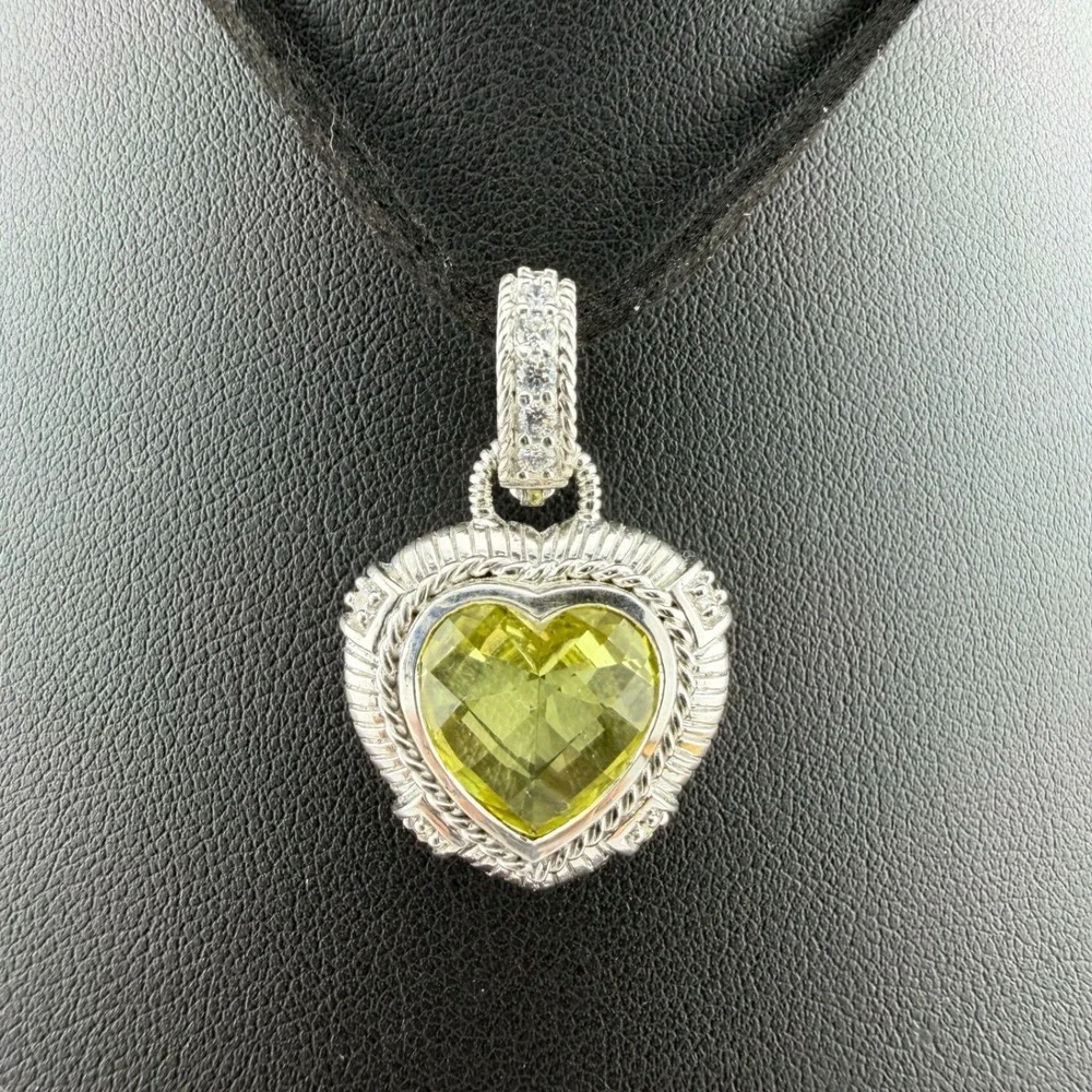Judith Ripka Womens OS Silver Heart Enhancer Yellow Quartz CZ Pendant